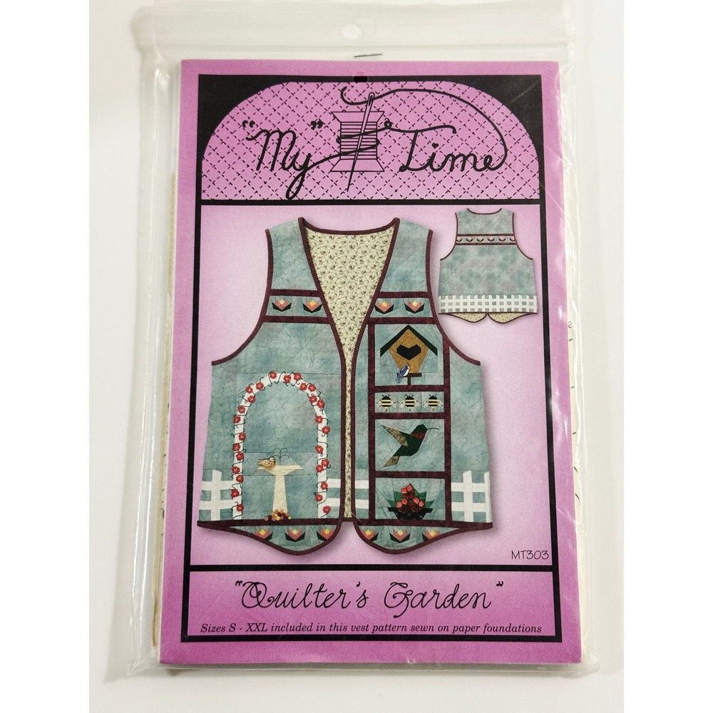 My Time Quilter's Garden Vest Pattern Womens S-XXL Blue Paper Foundation MT303